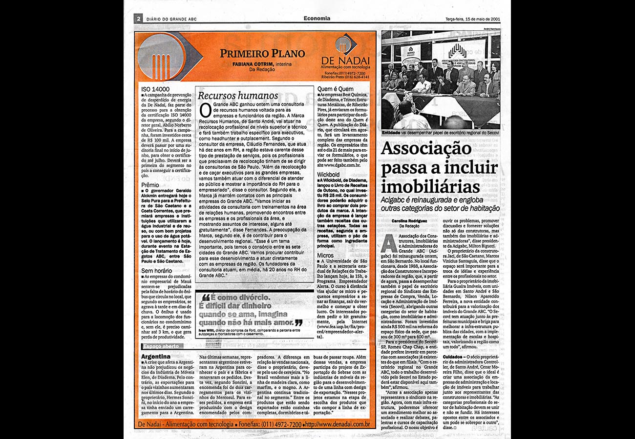 Jornal Diário do Grande ABC – Associação passa a incluir imobiliárias