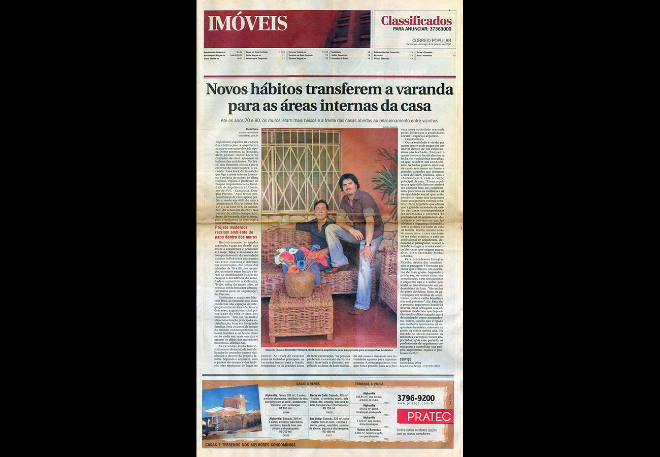 Jornal Correio Popular – Novos hábitos transferem a varanda para as áreas internas da casa