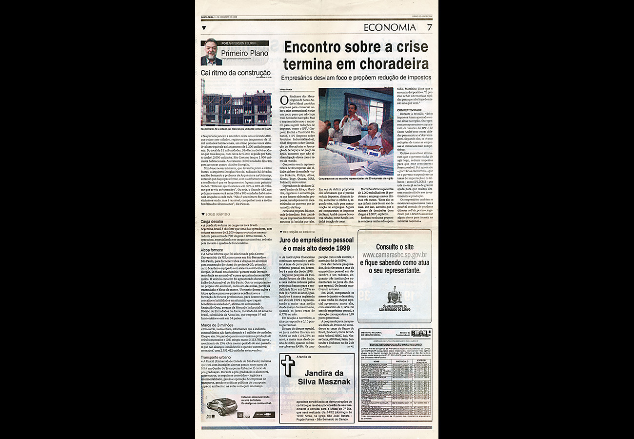 Jornal Diário do Grande ABC – Cai ritmo da construção